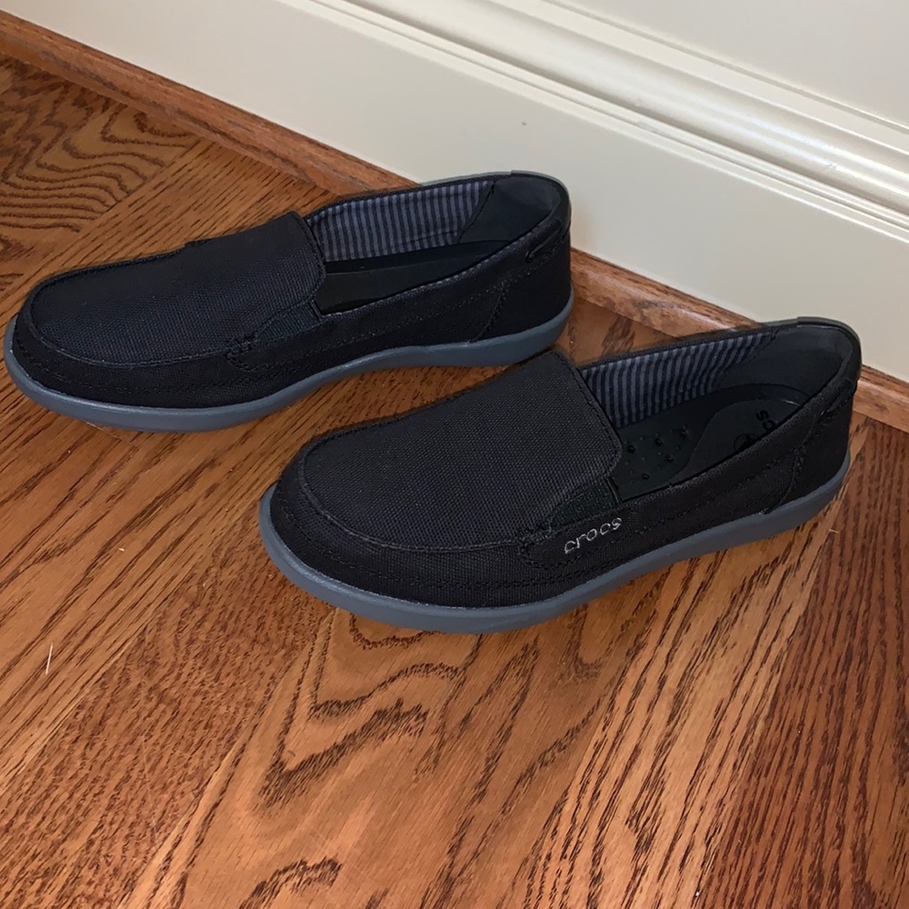 Crocs Canvas Slip On Shoes, Black, NEW Women’s Size 9